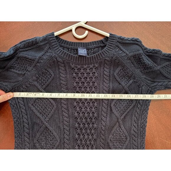 GAP Navy Blue Cable Knit Fisherman Sweater Size Small TALL/Long Length - Picture 9 of 10